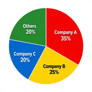 A pie chart showing market share: Company A 35%, Company B 2