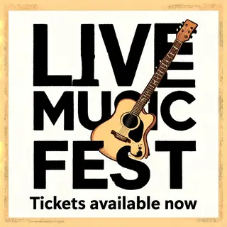 An event poster featuring a guitar illustration, the headlin