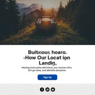 A landing page design with a hero header image at the top, a