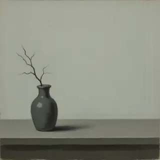 A still life painted in anxious minimalism — sparse composit