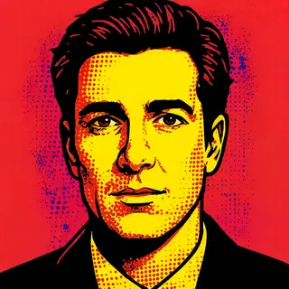 A portrait of a man in Pop Art style — bold outlines, Ben-Da
