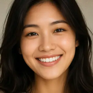 A close-up portrait of a young woman with a warm natural smi
