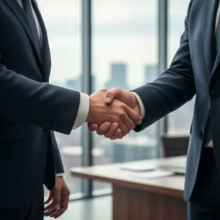 Two people shaking hands in a professional setting, all fing