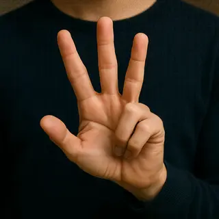 A person counting to three on their fingers, with index, mid
