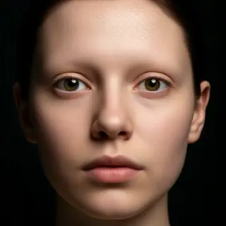 A human face with eyes, nose, and mouth but no eyebrows
