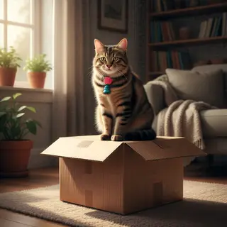 A cat sitting on top of a cardboard box