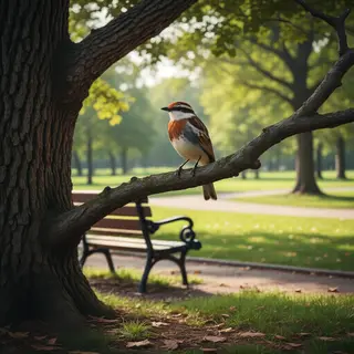 A bird perched on a branch, the branch extending from a tree