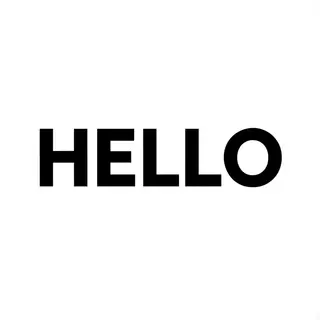 A single large word 'HELLO' centered on a white background