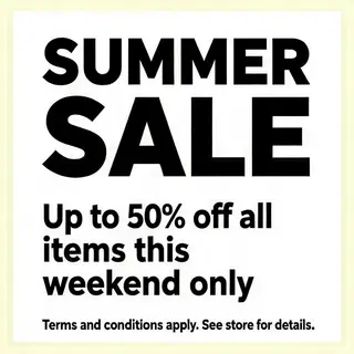 A poster with headline 'SUMMER SALE' in large bold text, bod