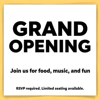 A flyer with large title 'GRAND OPENING', subtitle 'Join us 