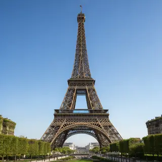 The Eiffel Tower in Paris on a clear day, architecturally ac