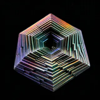 A specimen of bismuth crystal showing accurate iridescent ox