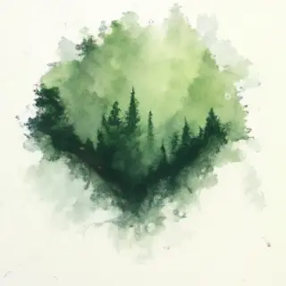 A forest rendered in photorealistic watercolor — the detail 