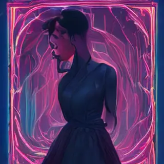 A woman in a futuristic city rendered in cyberpunk Art Nouve