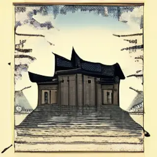 A medieval castle depicted in Japanese ukiyo-e woodblock pri