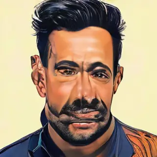 A portrait of a man in Pop Art style — bold outlines, Ben-Da
