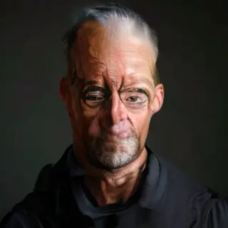 A portrait of a middle-aged man with a calm, serious express