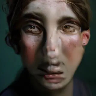 A face showing quiet melancholy — downcast eyes, slightly dr