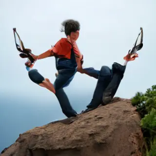 A rock climber clinging to a cliff face with arms and legs e