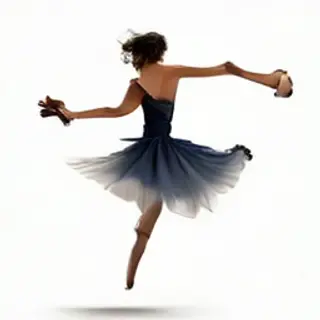 A dancer in a dynamic spin, dress flowing outward with one l