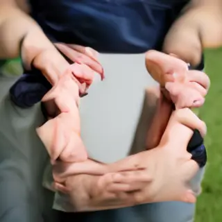 A person making a peace sign with their right hand, clearly 