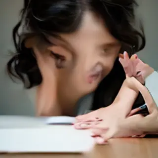 A woman writing in a notebook with a pen gripped correctly i