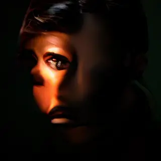 A portrait with dramatic split lighting — half the face brig