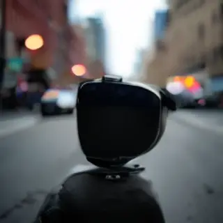 A street photograph with shallow depth of field as if shot a
