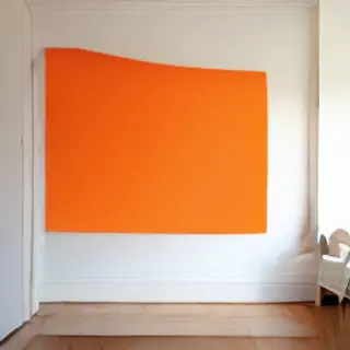 A bedroom wall painted in #FF6B35 (burnt orange) with white 