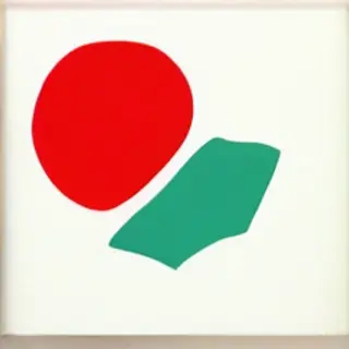 A large red circle, a small blue triangle, and a medium gree