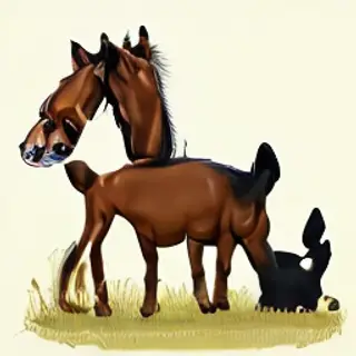 A big brown horse, a small white rabbit, and a medium-sized 
