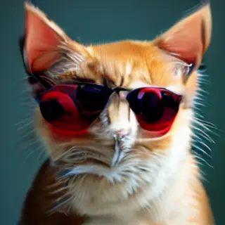 A tabby cat wearing oversized red sunglasses