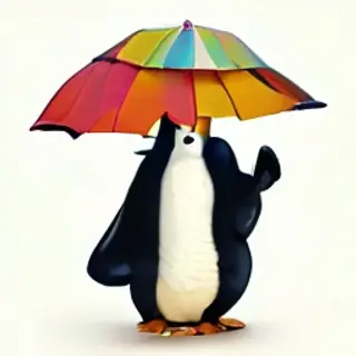 A penguin holding a colorful umbrella