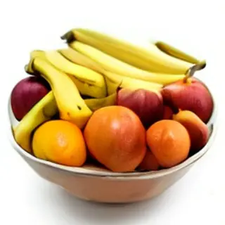 A fruit bowl containing exactly 3 bananas, 4 oranges, and 2 