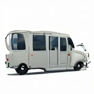 A car body with windows, doors, and headlights but no wheels