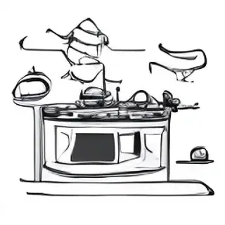 A kitchen with pots, pans, a stove, and a cutting board but 