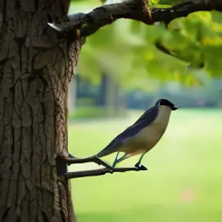 A bird perched on a branch, the branch extending from a tree