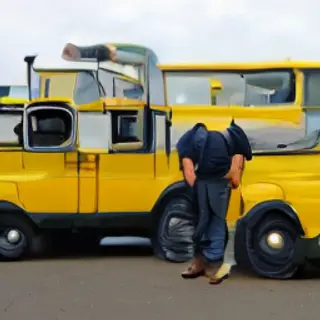 A person standing next to a yellow school bus, showing reali