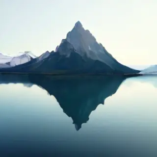 A mountain range reflected in a still alpine lake, with the 