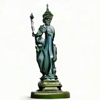 The Statue of Liberty on her island pedestal, with correct t
