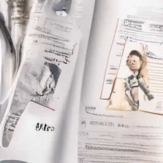 A fashion magazine spread with a full-bleed left-page photo,