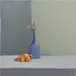 A still life painted in anxious minimalism — sparse composit