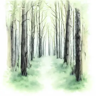A forest rendered in photorealistic watercolor — the detail 