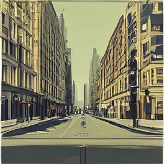 A city street scene in the style of Art Deco — geometric sha