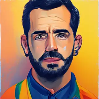 A portrait of a man in Pop Art style — bold outlines, Ben-Da