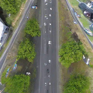 An aerial bird's-eye view looking straight down at a traffic