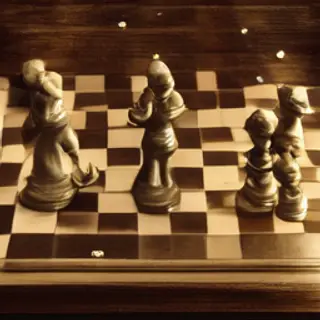 Five chess pieces on a board: a king in the center, a queen 