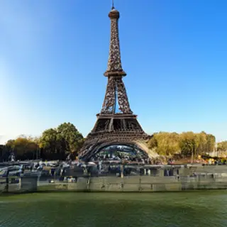 The Eiffel Tower in Paris on a clear day, architecturally ac