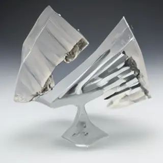 A specimen of bismuth crystal showing accurate iridescent ox
