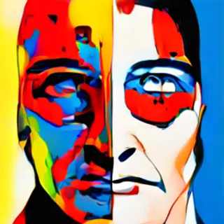 A portrait of a man in Pop Art style — bold outlines, Ben-Da